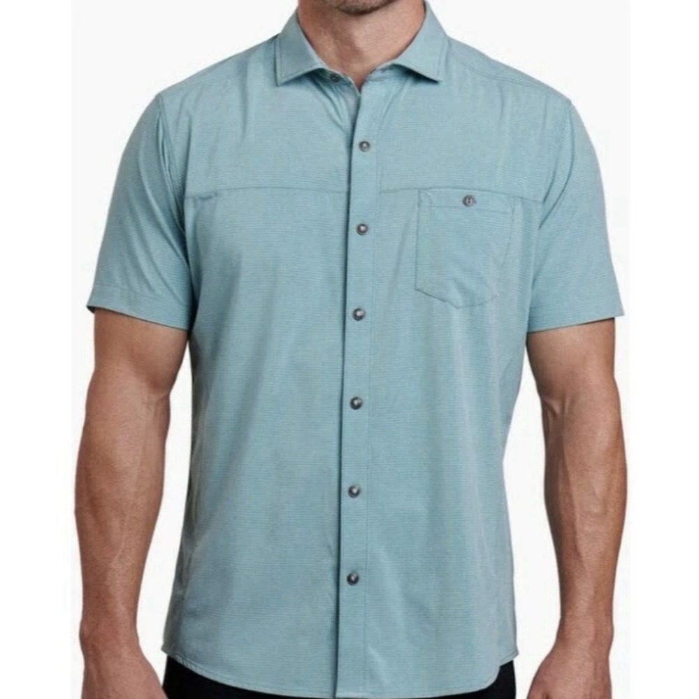 KUHL Optimizer Short Sleeve Button Down Shirt Medium Blue Outdoor Lightweight
